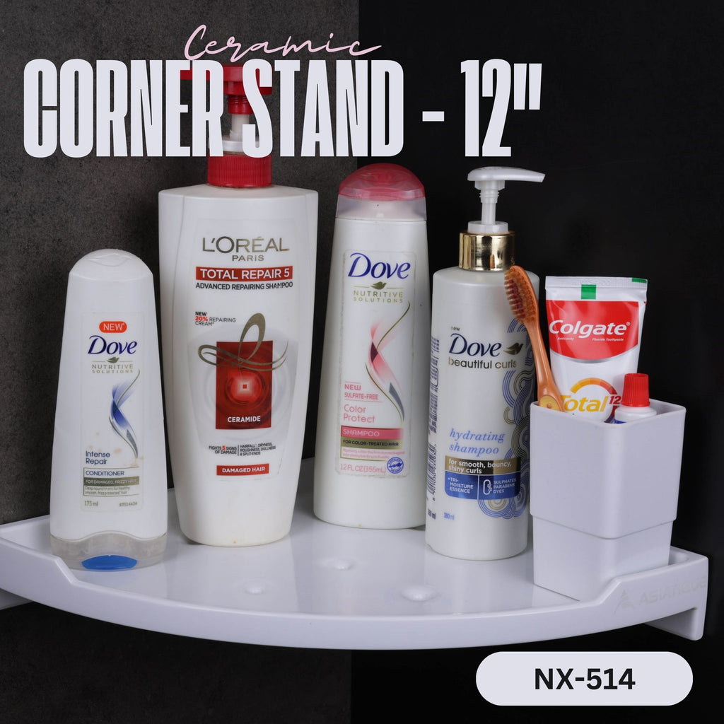 ASIATIQUE Semi Ceramic 12 Inch Corner Stand Bathroom Corner Storage Shelf | NX-514
