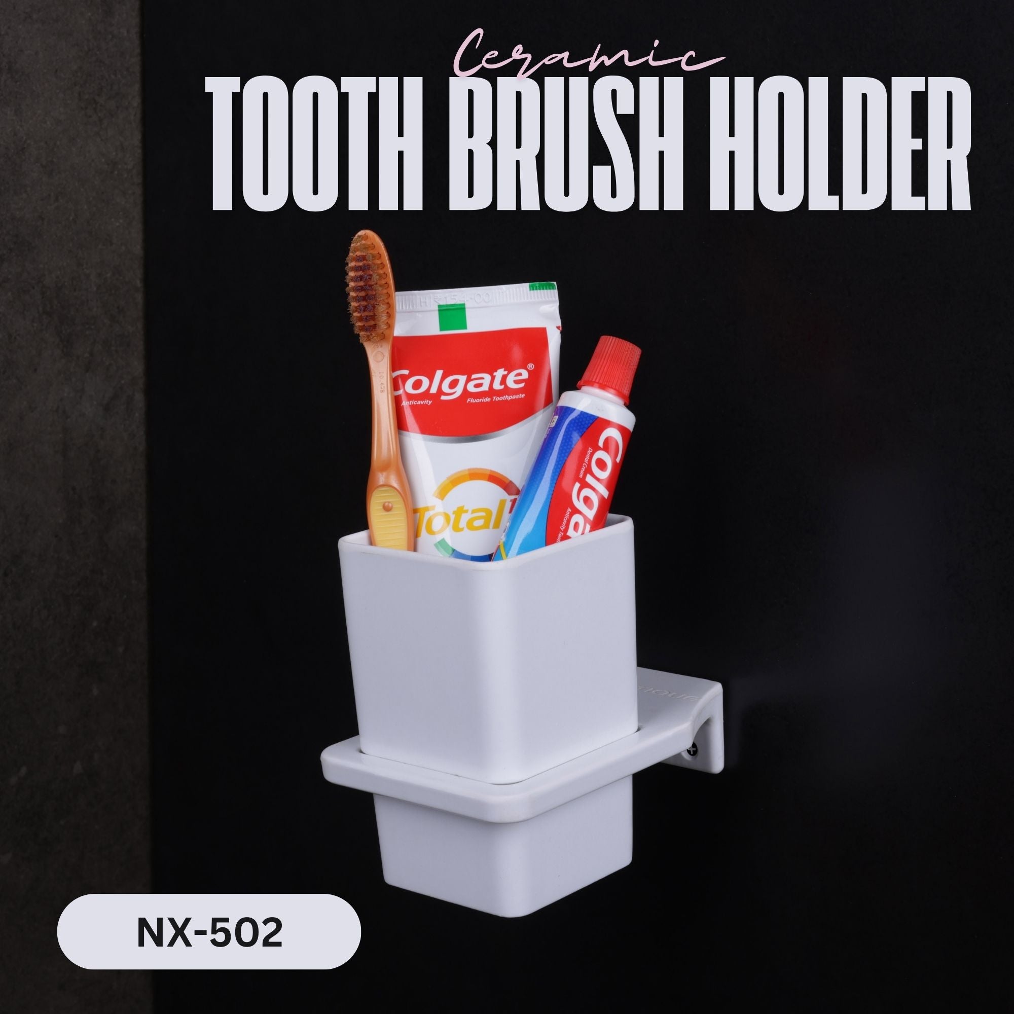 ASIATIQUE Semi Ceramic Tooth Brush Holder NX-502 | Wall Mounted Bathroom Toothbrush & Toothpaste Holder | Modern Bathroom Organizer