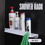 ASIATIQUE Semi Ceramic Shower Rack NX-512 | Wall Mounted Bathroom Storage Shelf with Drain Hole & Towel Holder | 15.43 Inch