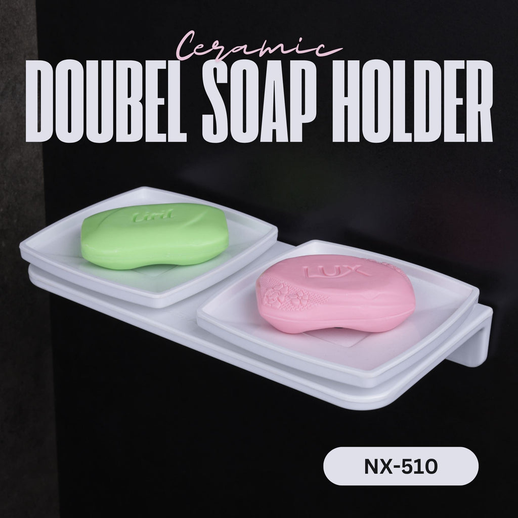 ASIATIQUE Semi Ceramic Double Soap Holder NX-510 | Wall Mounted Dual Soap Dish with Water Drain | Bathroom Soap Stand | 15.47 Inch