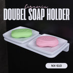 ASIATIQUE Semi Ceramic Double Soap Holder NX-510 | Wall Mounted Dual Soap Dish with Water Drain | Bathroom Soap Stand | 15.47 Inch