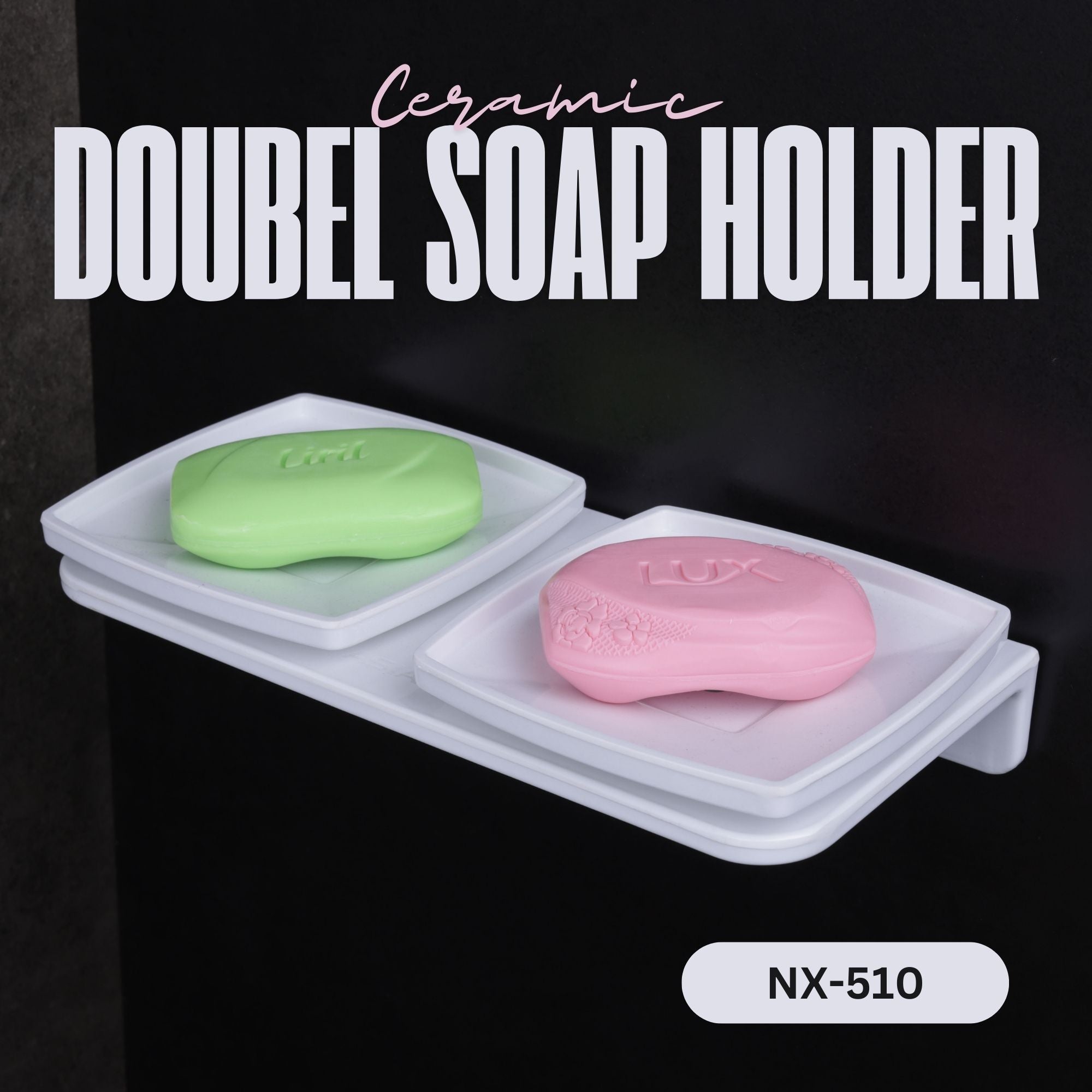 ASIATIQUE Semi Ceramic Double Soap Holder NX-510 | Wall Mounted Dual Soap Dish with Water Drain | Bathroom Soap Stand | 15.47 Inch