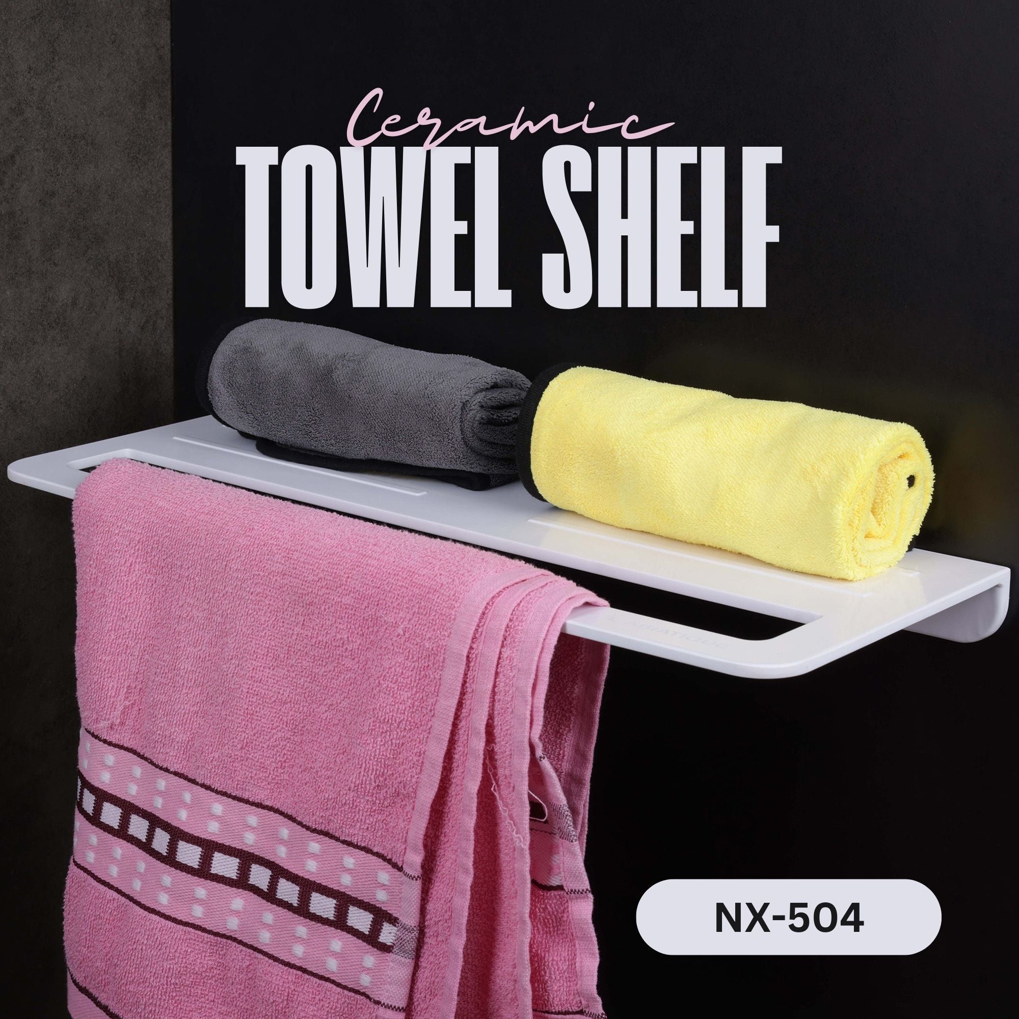 ASIATIQUE Semi Ceramic Towel Shelf NX-504 | Wall Mounted Bathroom Towel Shelf Rack | Modern Storage Shelf | 21.96 Inch