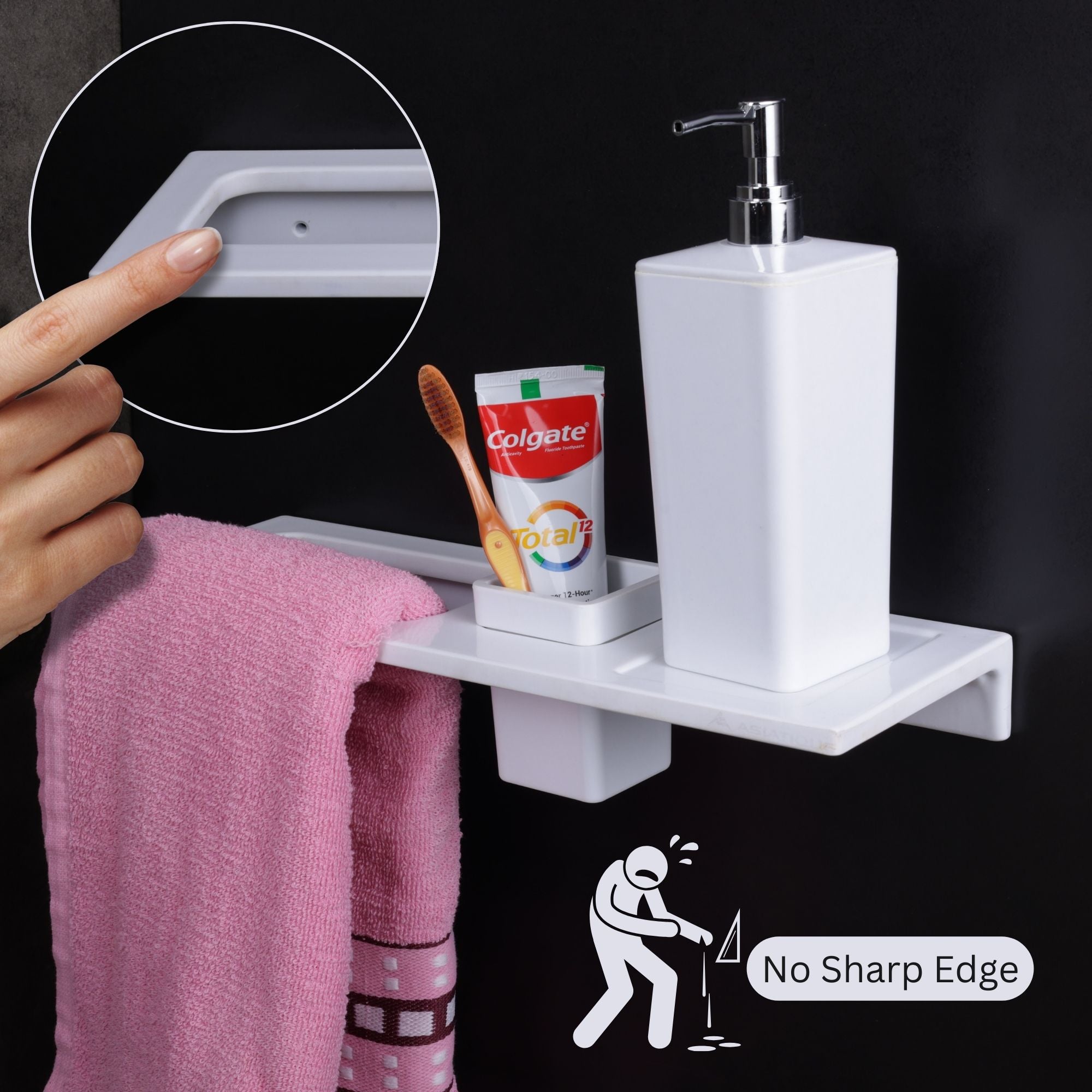 ASIATIQUE Semi Ceramic 3 In 1 Sink Rack NX-503 | Wall Mounted Bathroom Sink Organizer with Towel Holder & Storage Shelf | Modern Bathroom Accessory