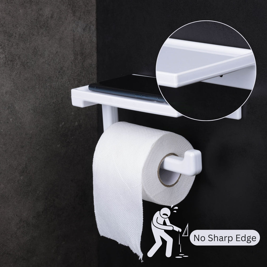 ASIATIQUE Semi Ceramic Tissue Holder NX-508 | Wall Mounted Toilet Paper Holder with Mobile Shelf | Bathroom Tissue Roll Stand | 7.99 Inch