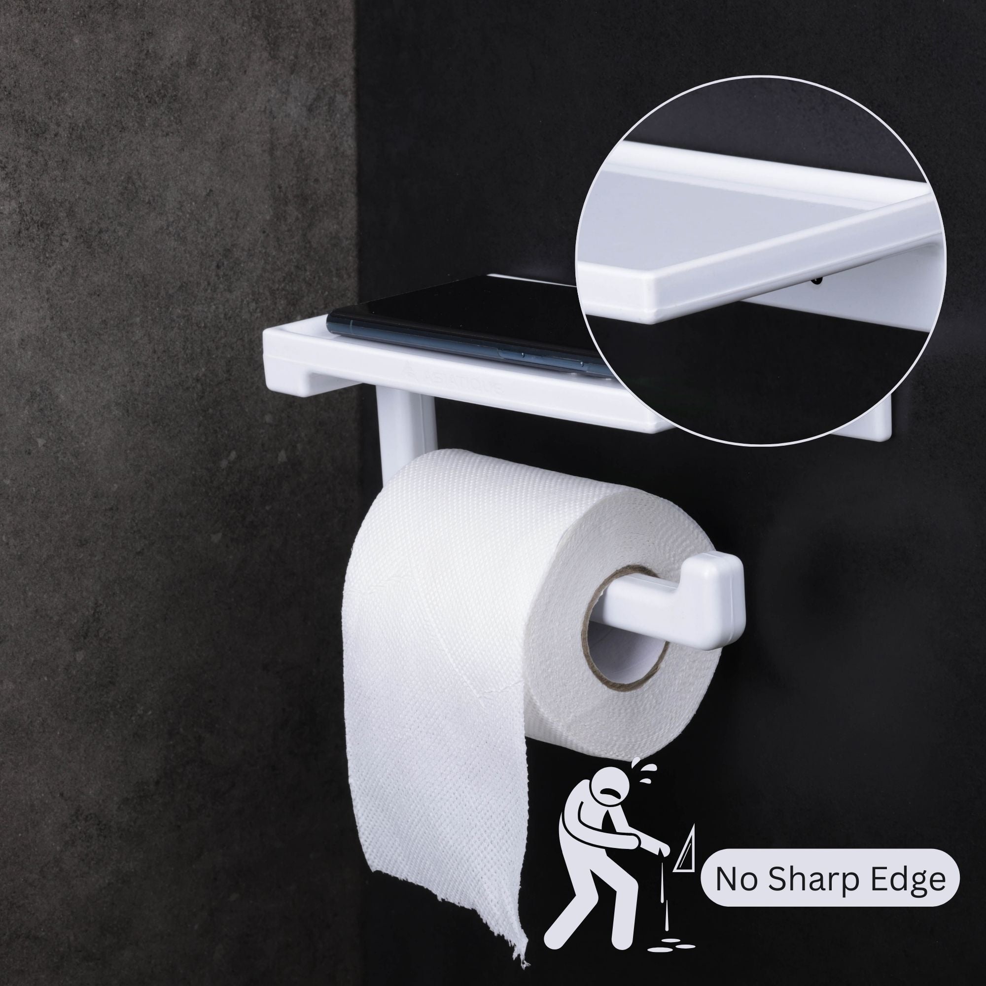 ASIATIQUE Semi Ceramic Tissue Holder NX-508 | Wall Mounted Toilet Paper Holder with Mobile Shelf | Bathroom Tissue Roll Stand | 7.99 Inch