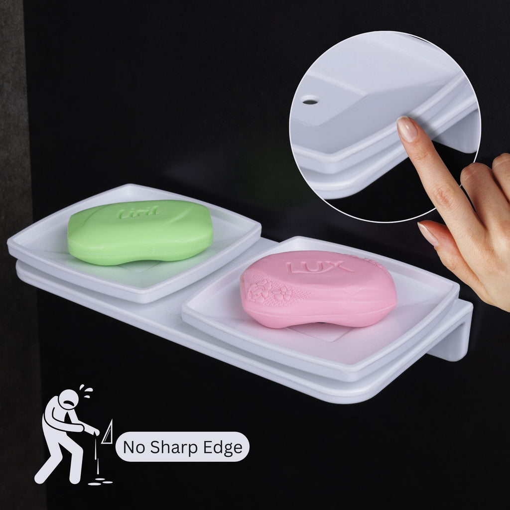 ASIATIQUE Semi Ceramic Double Soap Holder NX-510 | Wall Mounted Dual Soap Dish with Water Drain | Bathroom Soap Stand | 15.47 Inch