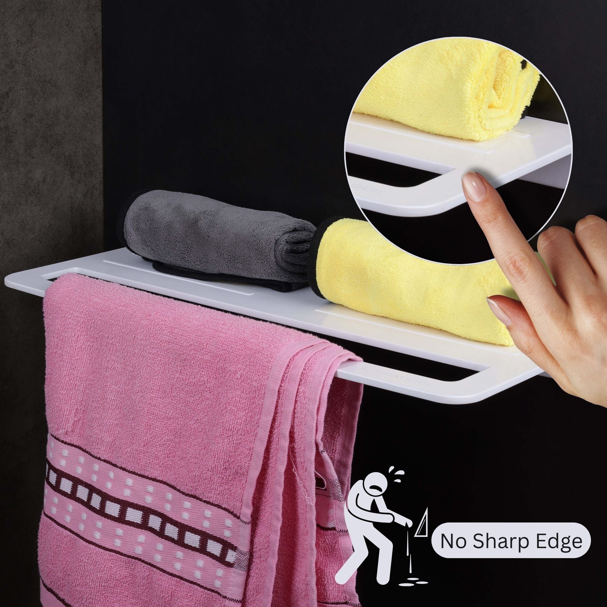 ASIATIQUE Semi Ceramic Towel Shelf NX-504 | Wall Mounted Bathroom Towel Shelf Rack | Modern Storage Shelf | 21.96 Inch