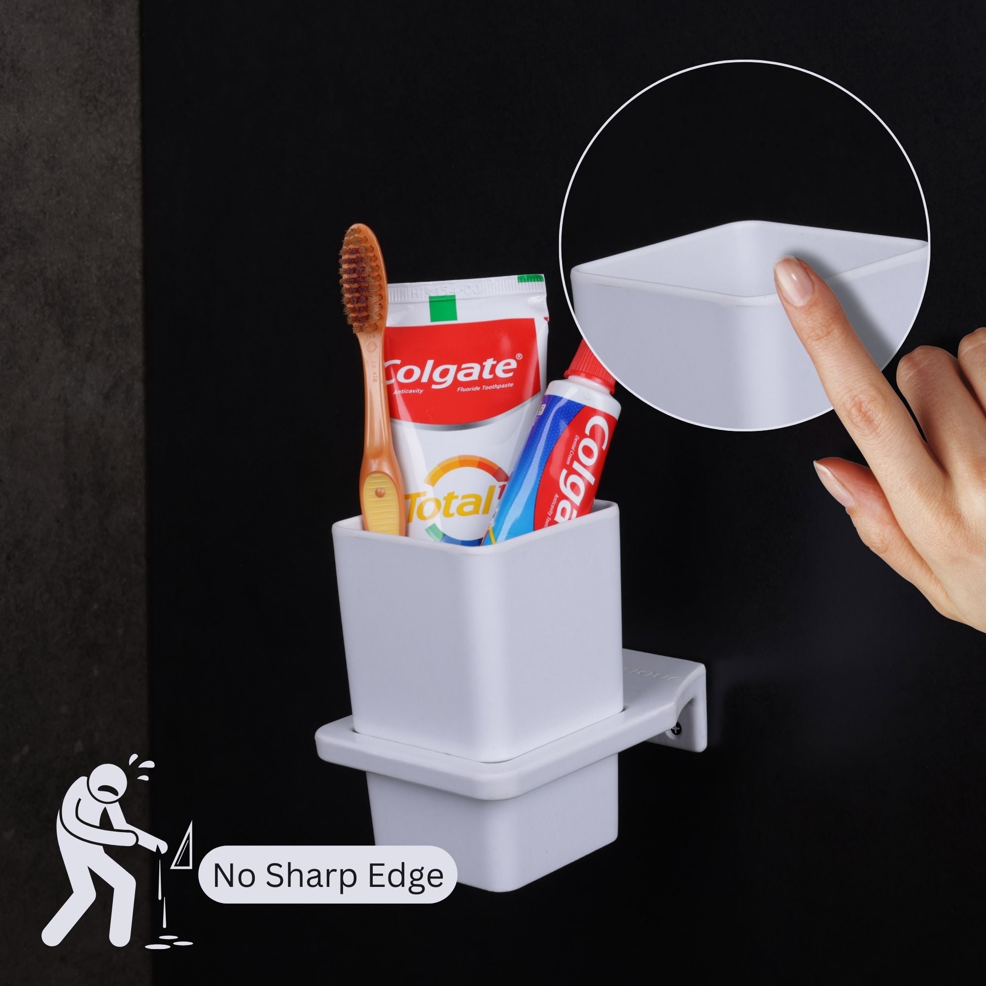 ASIATIQUE Semi Ceramic Tooth Brush Holder NX-502 | Wall Mounted Bathroom Toothbrush & Toothpaste Holder | Modern Bathroom Organizer