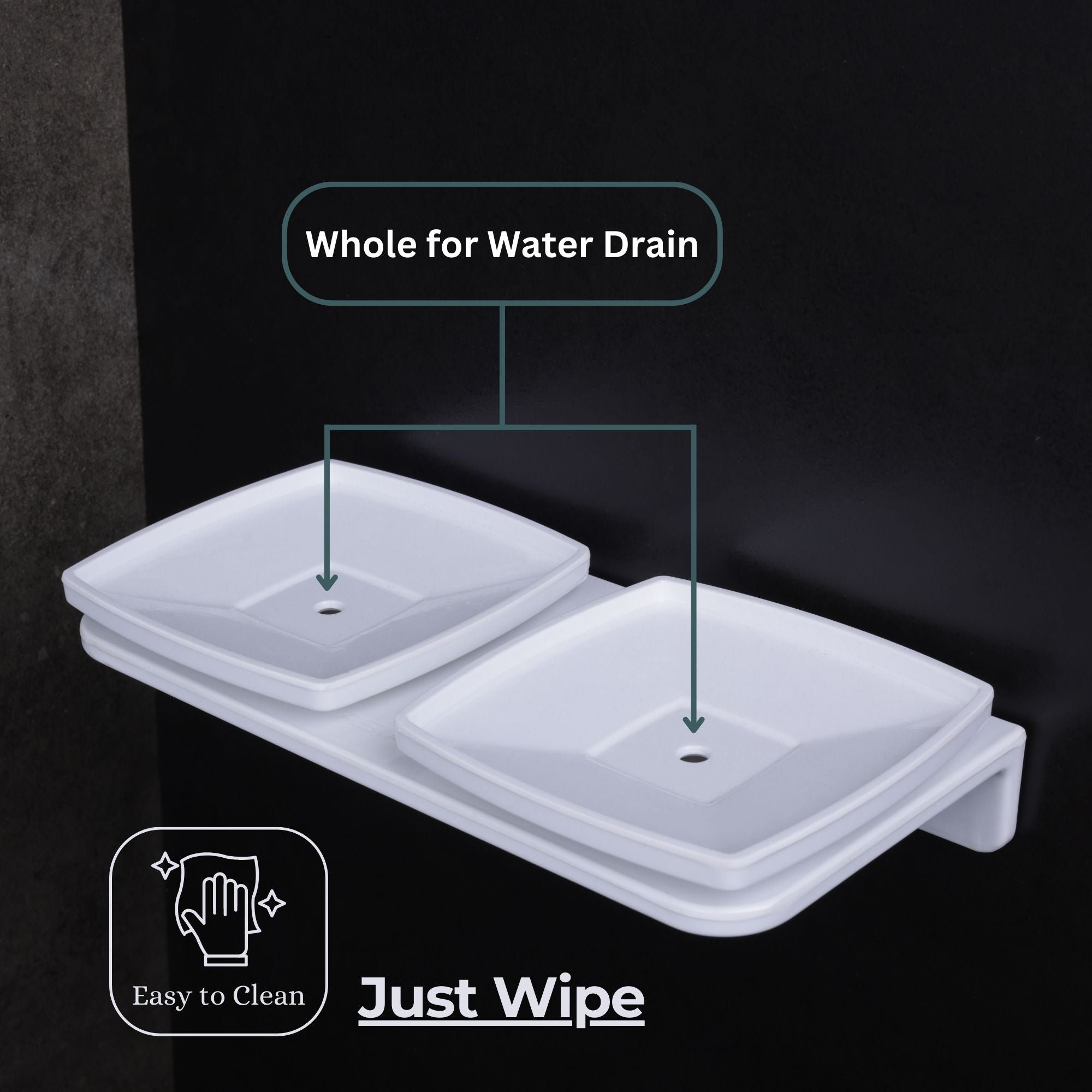 ASIATIQUE Semi Ceramic Double Soap Holder NX-510 | Wall Mounted Dual Soap Dish with Water Drain | Bathroom Soap Stand | 15.47 Inch