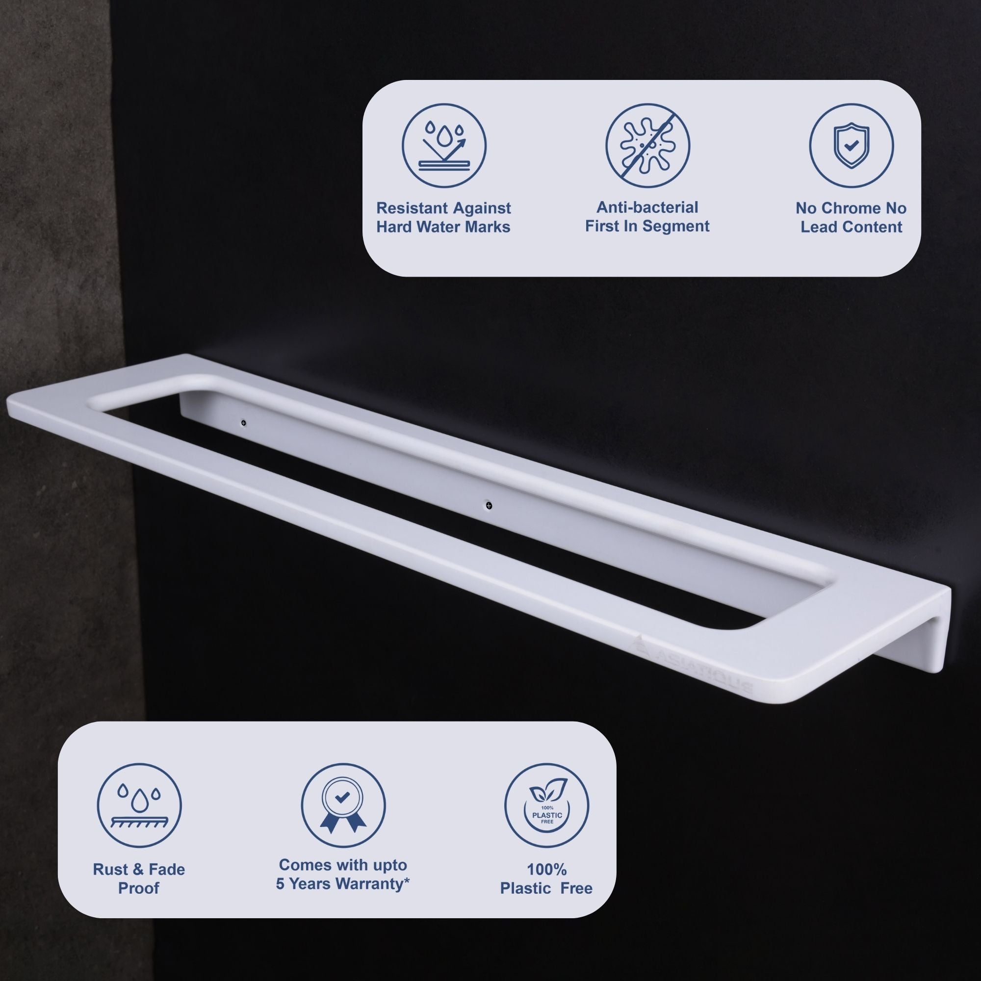 ASIATIQUE Semi Ceramic Towel Rack NX-506 | Wall Mounted Bathroom Towel Holder | Modern Towel Bar Rack | 22 Inch