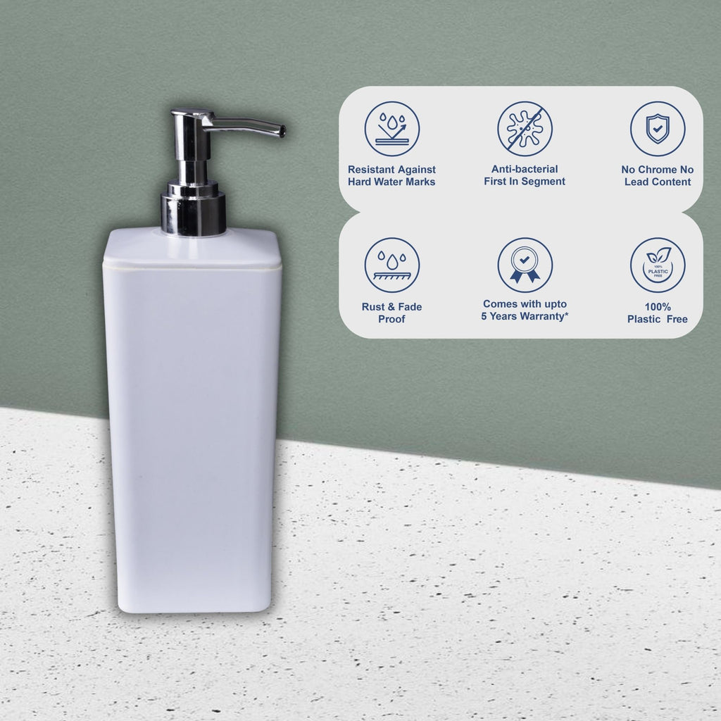 ASIATIQUE Semi Ceramic Square Dispenser NX-509 (400ml) | Premium Soap & Lotion Dispenser | Bathroom Countertop Liquid Soap Pump | 400ml