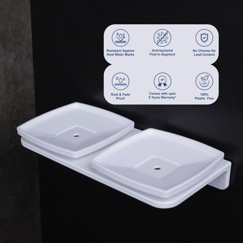 ASIATIQUE Semi Ceramic Double Soap Holder NX-510 | Wall Mounted Dual Soap Dish with Water Drain | Bathroom Soap Stand | 15.47 Inch