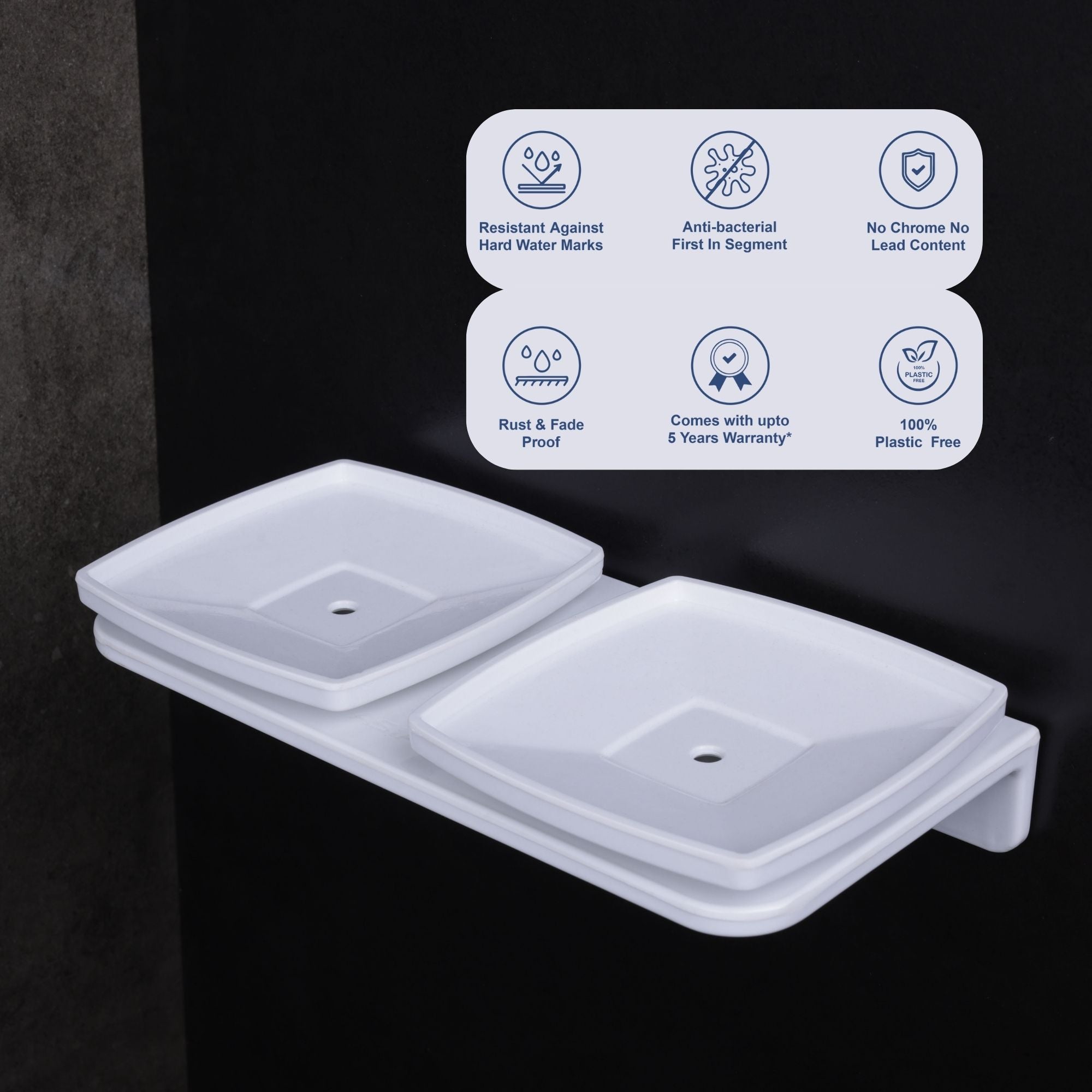 ASIATIQUE Semi Ceramic Double Soap Holder NX-510 | Wall Mounted Dual Soap Dish with Water Drain | Bathroom Soap Stand | 15.47 Inch