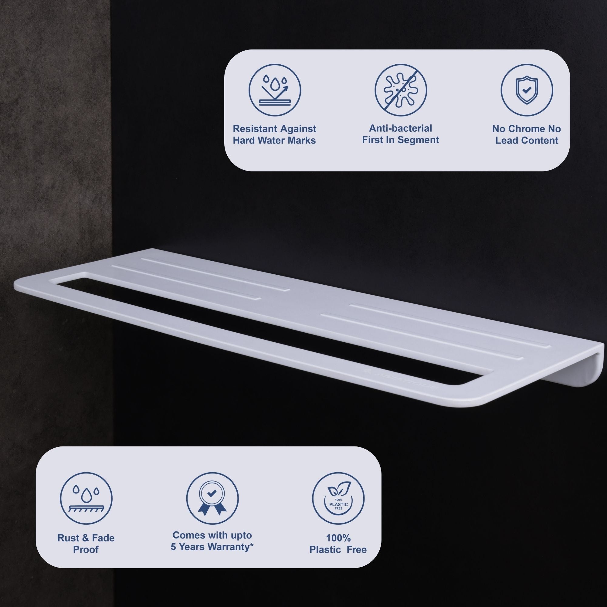 ASIATIQUE Semi Ceramic Towel Shelf NX-504 | Wall Mounted Bathroom Towel Shelf Rack | Modern Storage Shelf | 21.96 Inch
