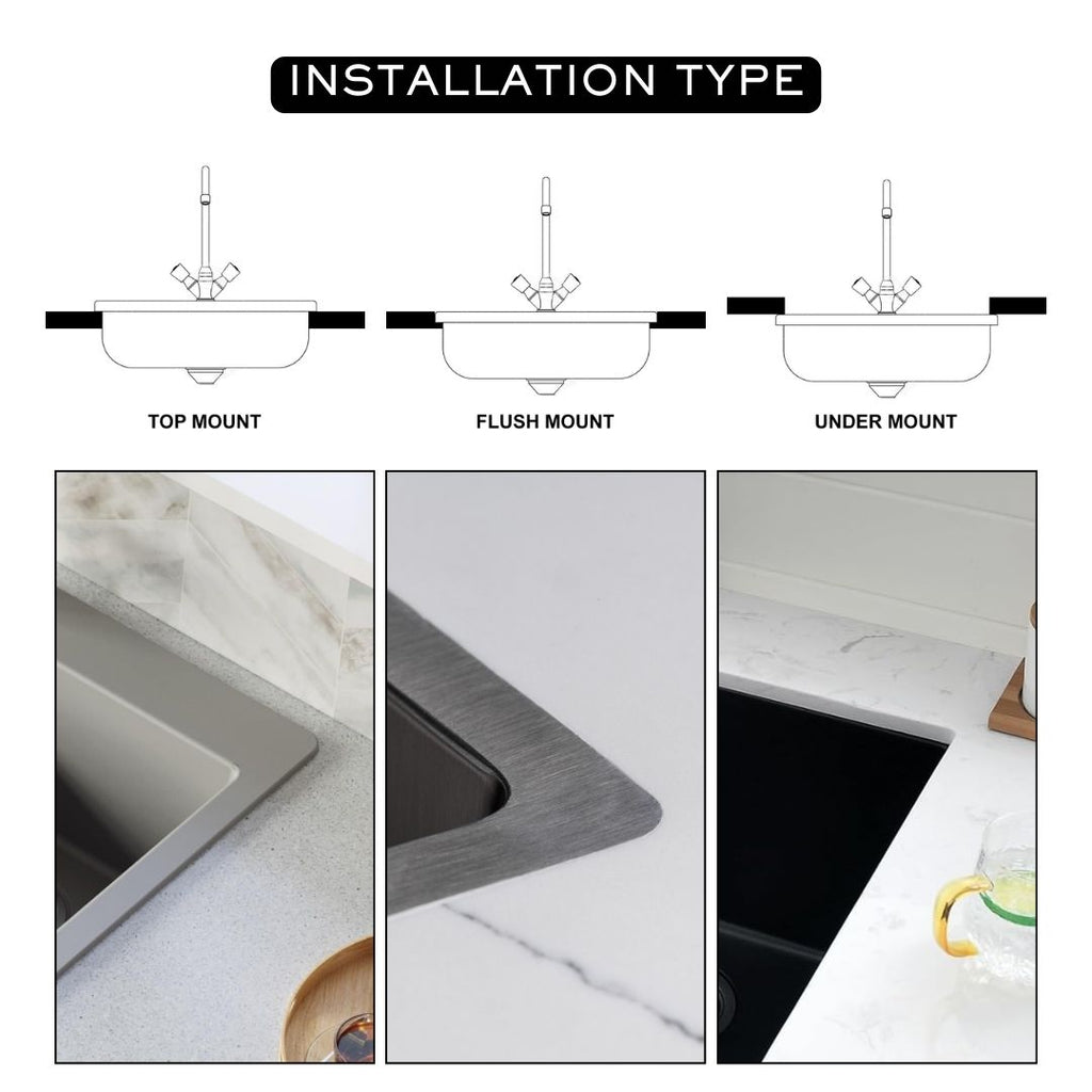 Asiatique Granite Kitchen Sink D-104 (LAVELLO) | 18" x 16" | German Quartz Single Bowl | Top, Flush & Under Mount