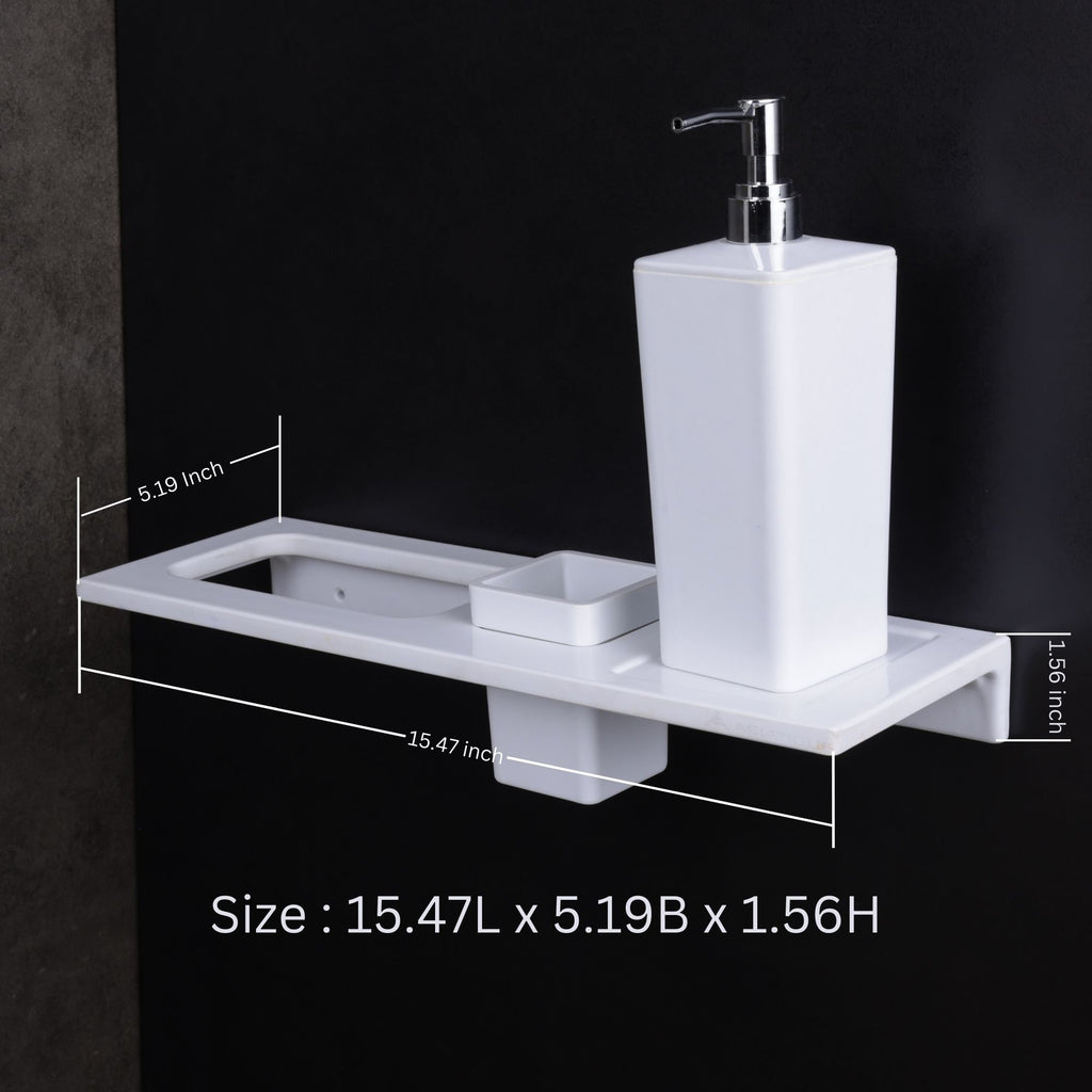 ASIATIQUE Semi Ceramic 3 In 1 Sink Rack NX-503 | Wall Mounted Bathroom Sink Organizer with Towel Holder & Storage Shelf | Modern Bathroom Accessory