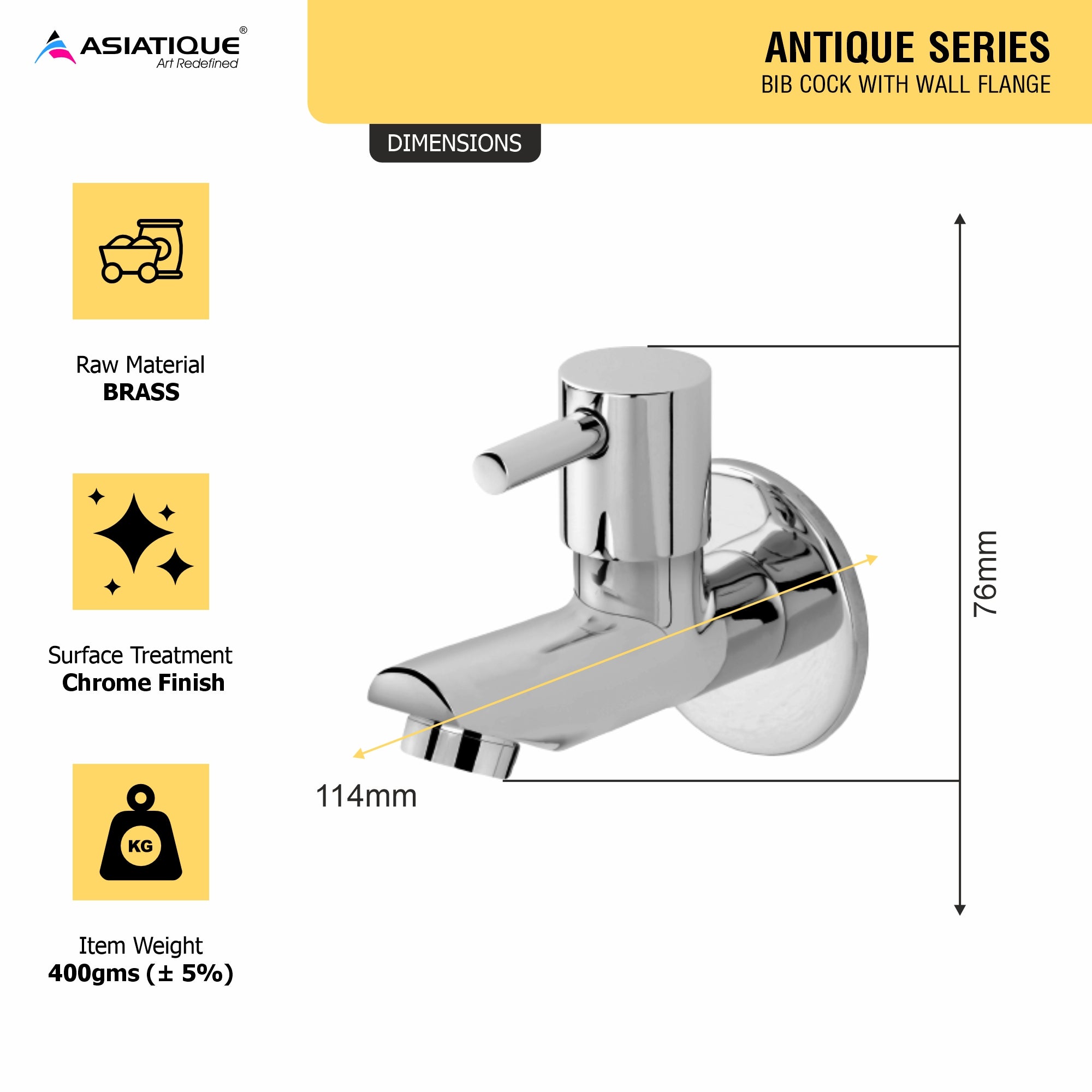 Asiatique Bib Cock  With Wall Flange   (A-003), Antique Series Premium Faucets & Sink Mixers