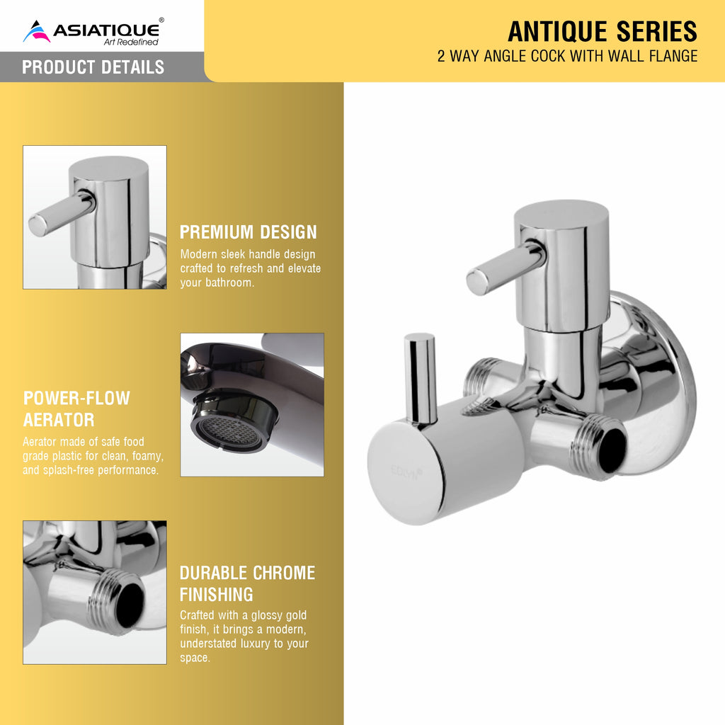 Asiatique 2 Way Angle Cock With Wall  Flange   (A-005TW), Antique Series Premium Faucets & Sink Mixers