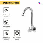 Asiatique Sink Cock With Extended Swivel 'J' Spout Wall Mounted With Flange  (A-008), Antique Series Premium Faucets & Sink Mixers