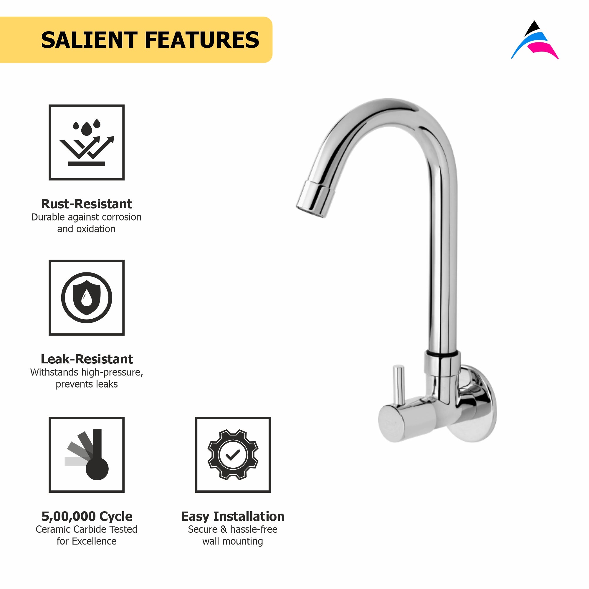 Asiatique Sink Cock With Extended Swivel 'J' Spout Wall Mounted With Flange  (A-008), Antique Series Premium Faucets & Sink Mixers