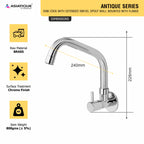 Asiatique Sink Cock With Extended Swivel Spout Wall Mounted With Flange  (A-008EX), Antique Series Premium Faucets & Sink Mixers