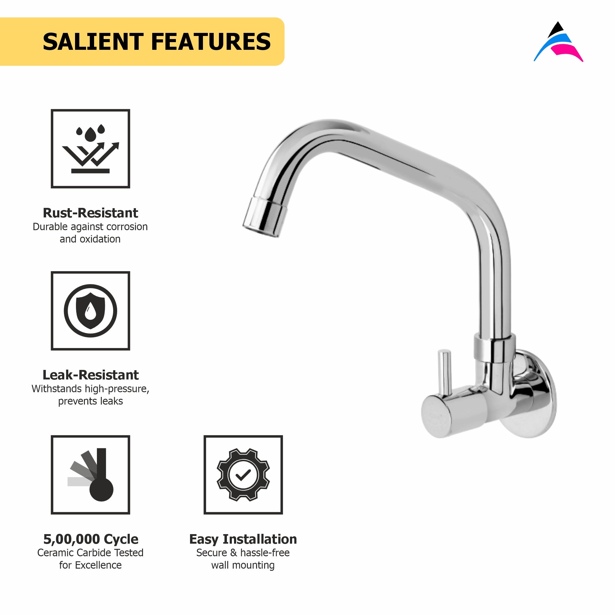 Asiatique Sink Cock With Extended Swivel Spout Wall Mounted With Flange  (A-008EX), Antique Series Premium Faucets & Sink Mixers