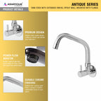 Asiatique Sink Cock With Extended Swivel Spout Wall Mounted With Flange  (A-008EX), Antique Series Premium Faucets & Sink Mixers