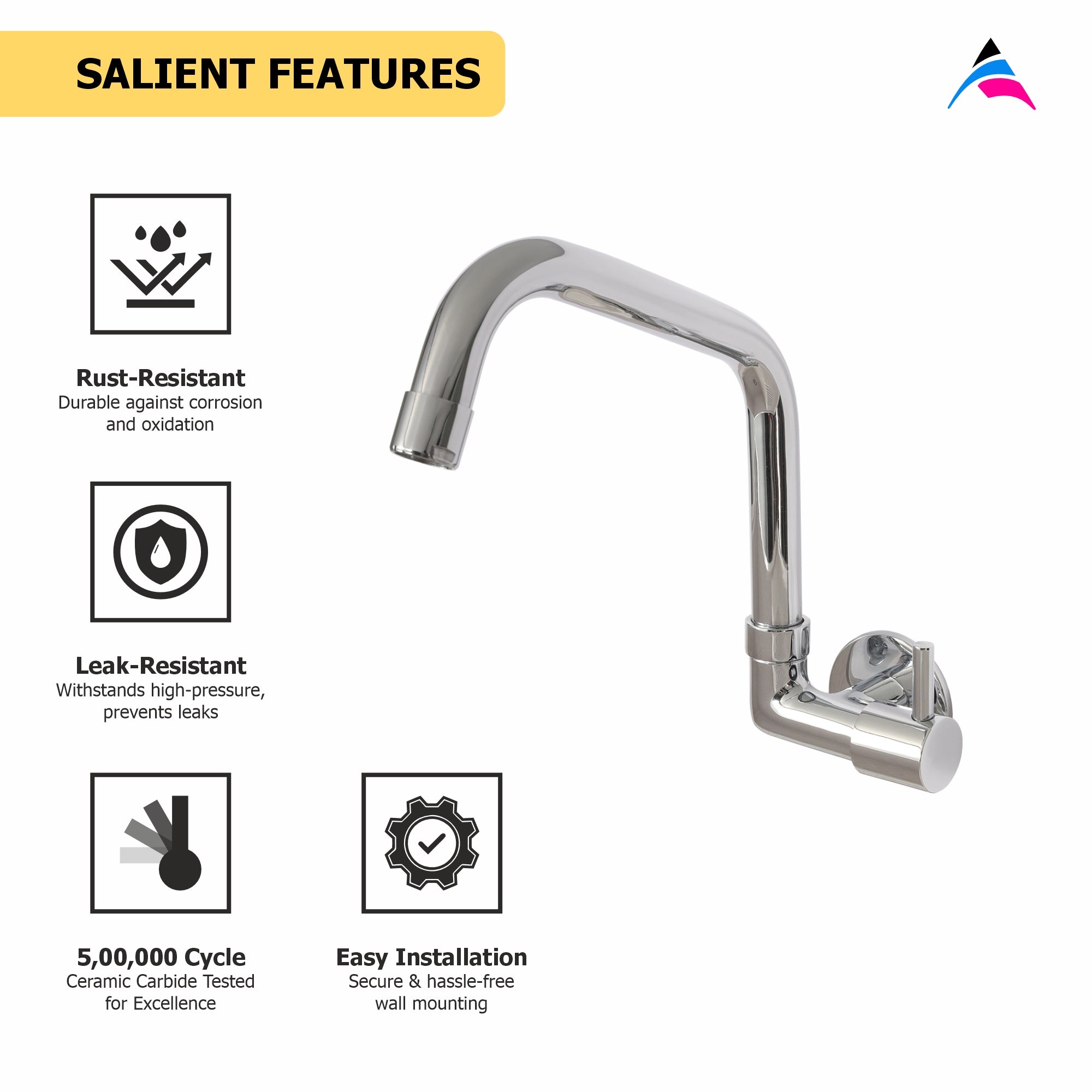 Asiatique Sink Cock with Extended Swivel Spout Side Handle Wall Mounted with Flange (A-008EX SH), Antique Series Premium Faucets & Sink Mixers