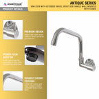 Asiatique Sink Cock with Extended Swivel Spout Side Handle Wall Mounted with Flange (A-008EX SH), Antique Series Premium Faucets & Sink Mixers