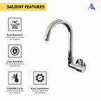 Asiatique Sink Cock with Extended Swivel 'J' Spout Side Handle Wall Mounted with Flange (A-008 SH), Antique Series Premium Faucets & Sink Mixers