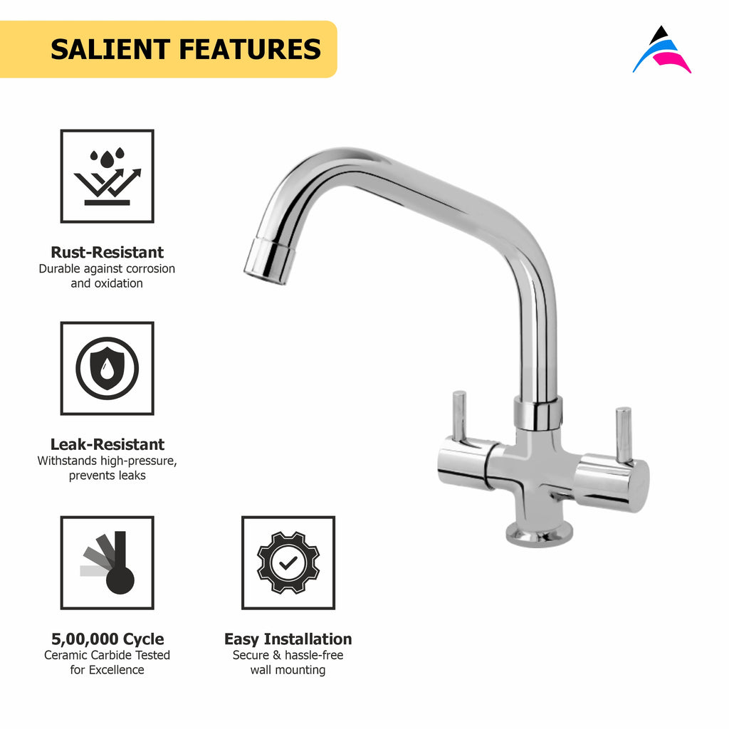 Asiatique C/H Basin Mixer With Extended Swivel Spout   (A-011EX), Antique Series Premium Faucets & Sink Mixers
