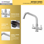 Asiatique C/H Basin Mixer With Extended Swivel Spout   (A-011EX), Antique Series Premium Faucets & Sink Mixers