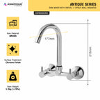 Asiatique Sink Mixer With Swivel 'J' Spout Wall Mounted  (A-013), Antique Series Premium Faucets & Sink Mixers