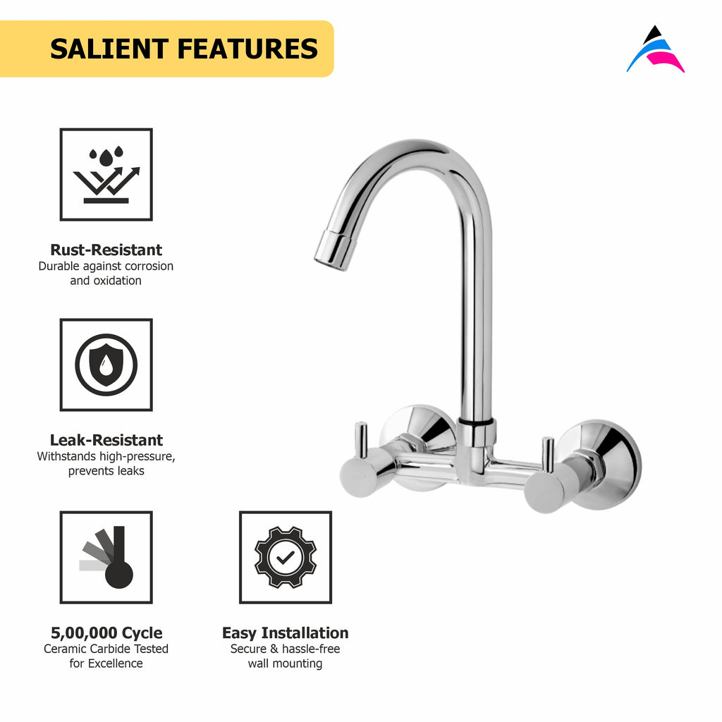 Asiatique Sink Mixer With Swivel 'J' Spout Wall Mounted  (A-013), Antique Series Premium Faucets & Sink Mixers