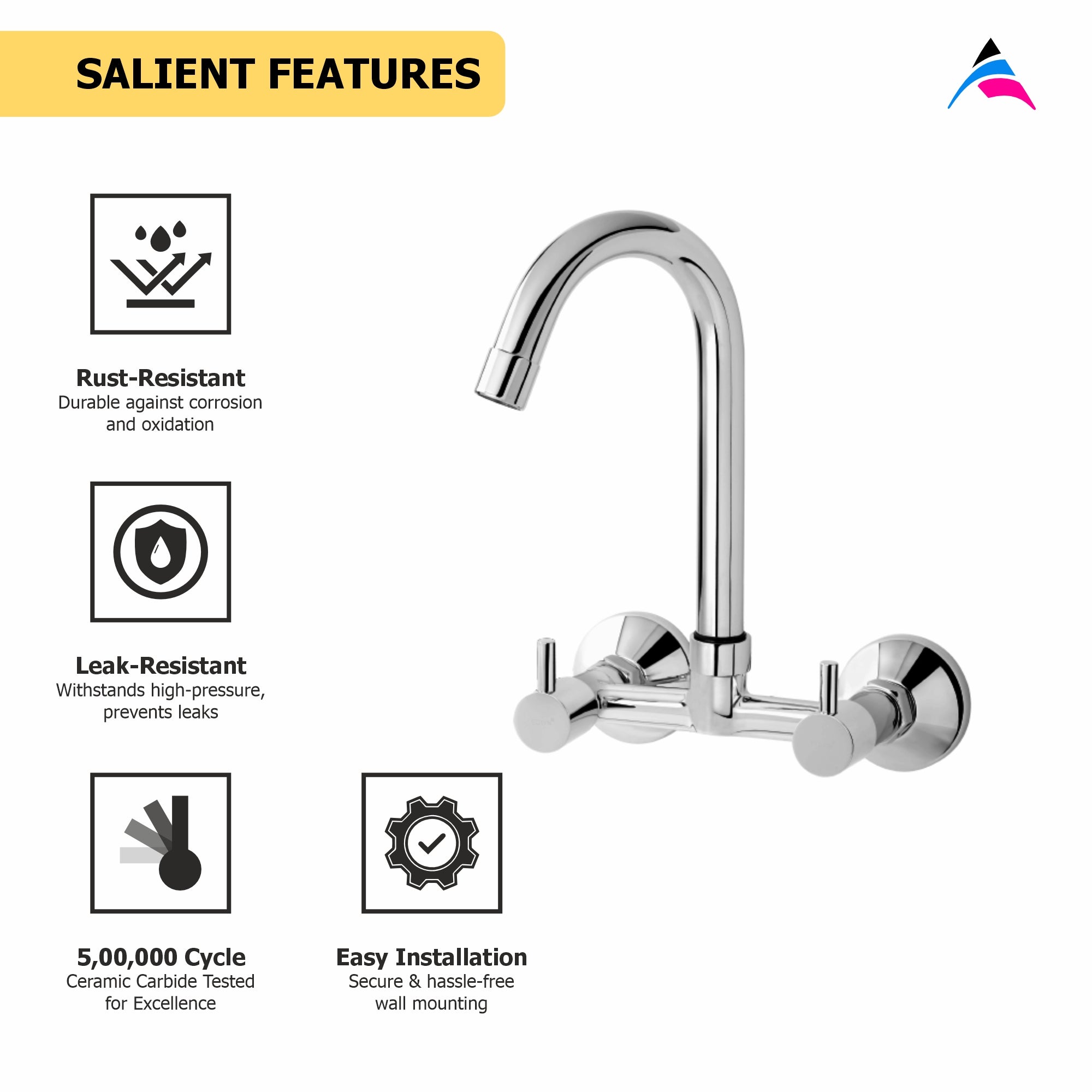 Asiatique Sink Mixer With Swivel 'J' Spout Wall Mounted  (A-013), Antique Series Premium Faucets & Sink Mixers