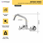 Asiatique Sink Mixer with Extended Swivel Spout Wall Mounted  (A-013EX), Antique Series Premium Faucets & Sink Mixers