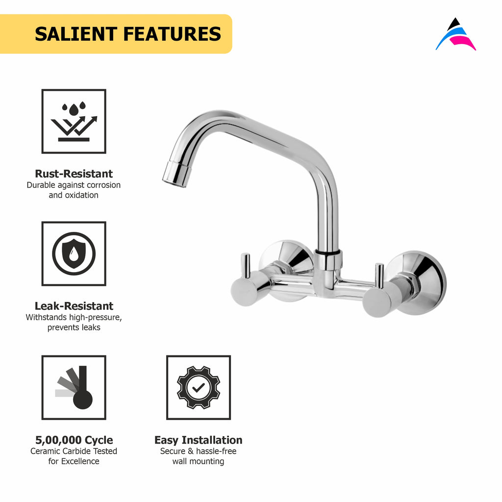 Asiatique Sink Mixer with Extended Swivel Spout Wall Mounted  (A-013EX), Antique Series Premium Faucets & Sink Mixers