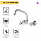 Asiatique Sink Mixer with Extended Swivel Spout Wall Mounted  (A-013EX), Antique Series Premium Faucets & Sink Mixers