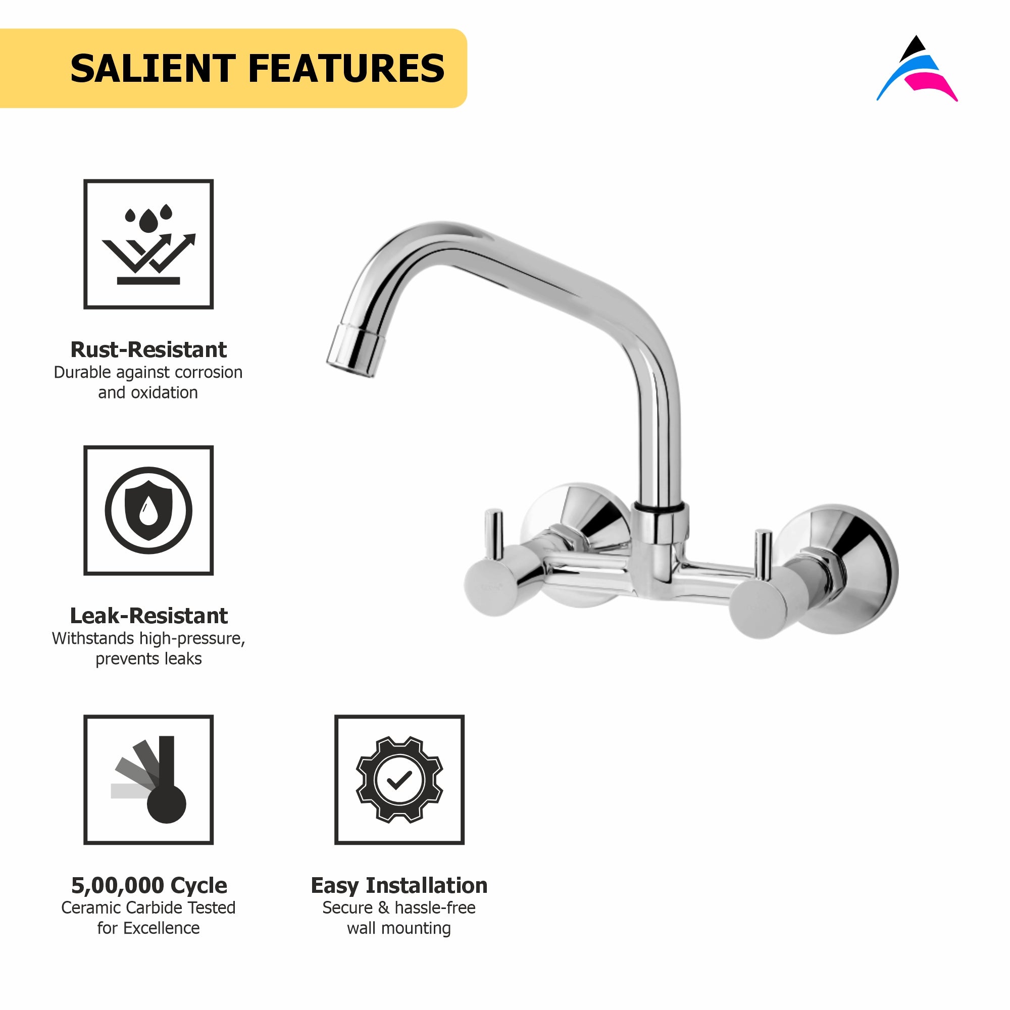 Asiatique Sink Mixer with Extended Swivel Spout Wall Mounted  (A-013EX), Antique Series Premium Faucets & Sink Mixers