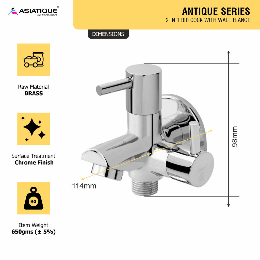 Asiatique 2 in 1 Bib Cock With Wall  Flange   (A-015), Antique Series Premium Faucets & Sink Mixers