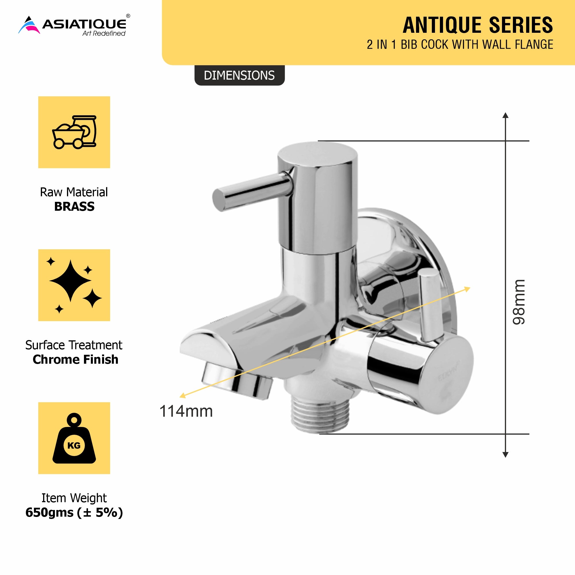 Asiatique 2 in 1 Bib Cock With Wall  Flange   (A-015), Antique Series Premium Faucets & Sink Mixers