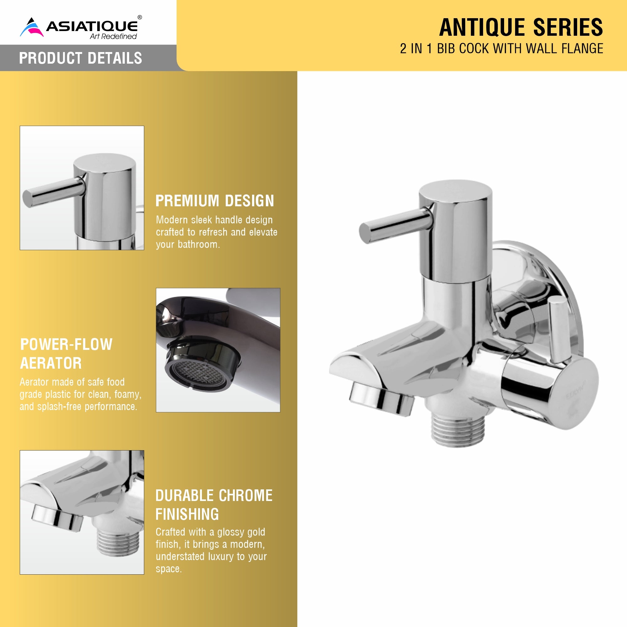 Asiatique 2 in 1 Bib Cock With Wall  Flange   (A-015), Antique Series Premium Faucets & Sink Mixers