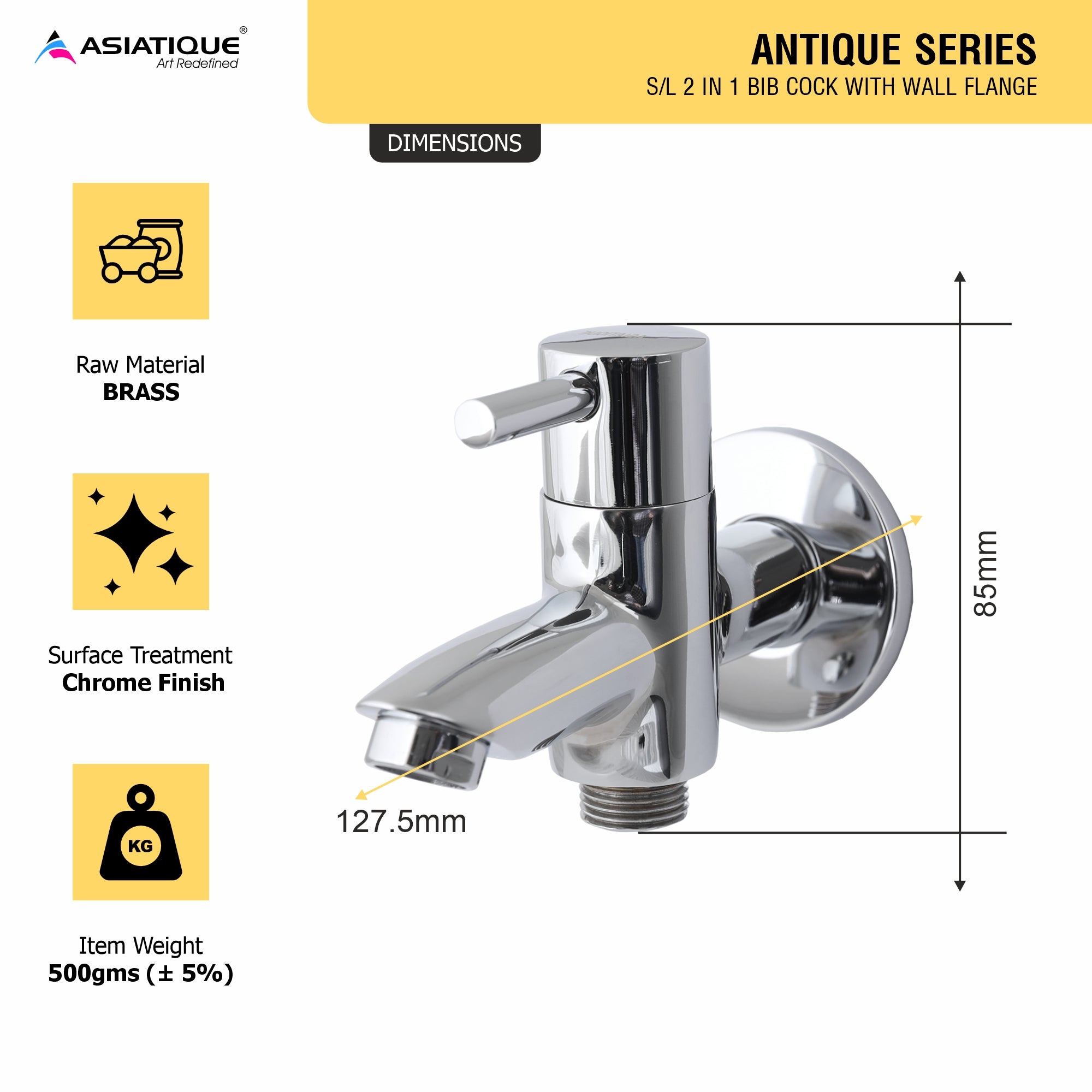 Asiatique S/L 2 in 1 Bib Cock With Wall  Flange (A-015 S/L), Antique Series Premium Faucets & Sink Mixers