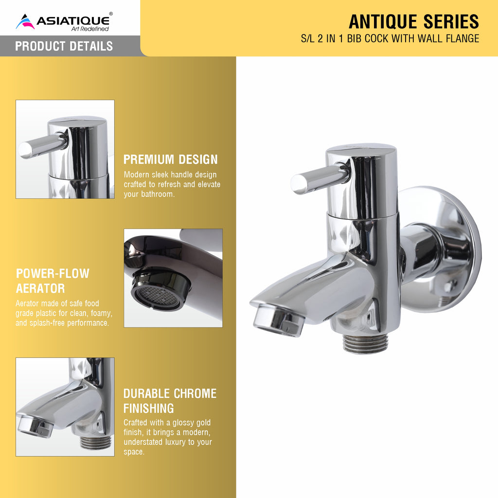 Asiatique S/L 2 in 1 Bib Cock With Wall  Flange (A-015 S/L), Antique Series Premium Faucets & Sink Mixers