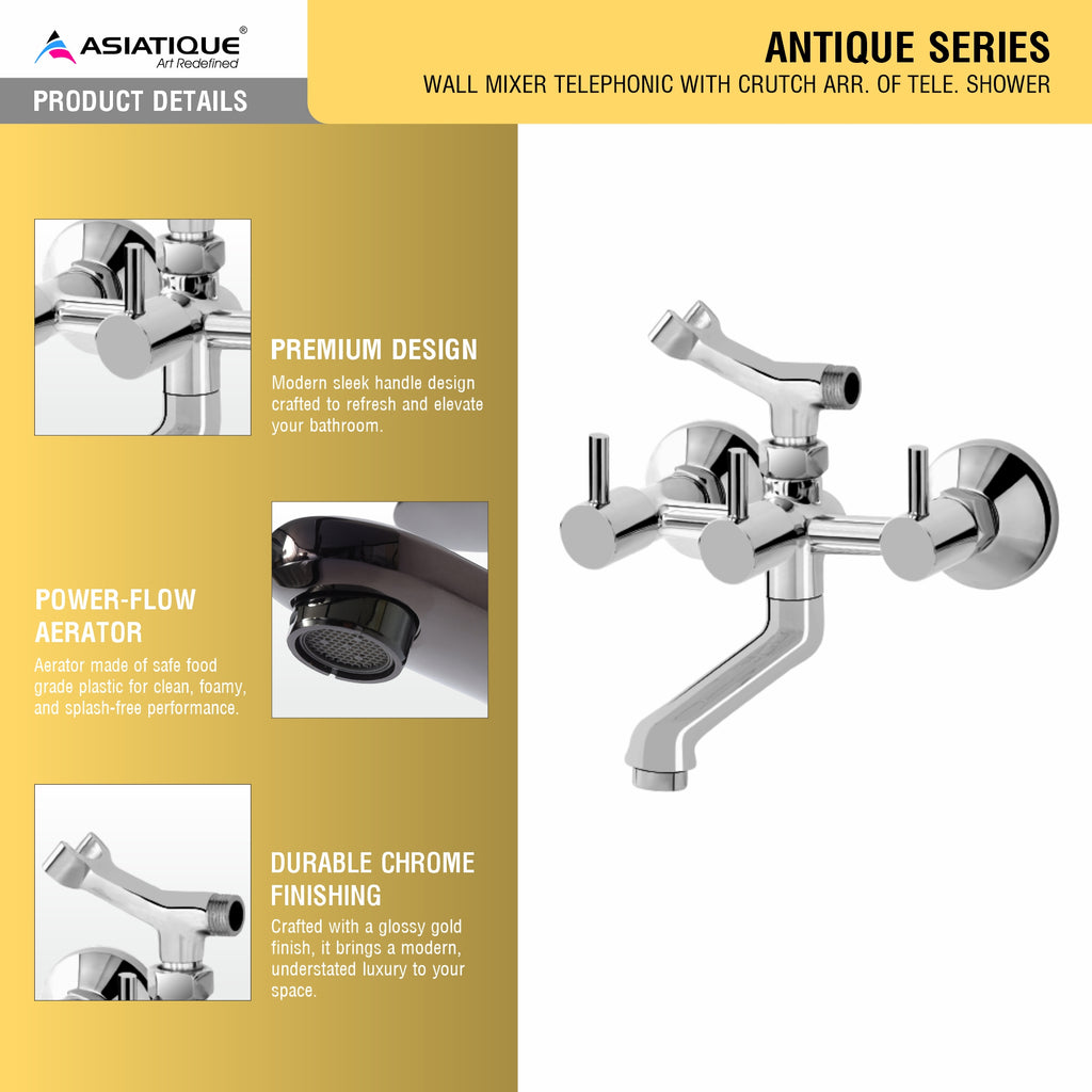 Asiatique Wall Mixer Telephonic With Crutch ARR of  shower (A-016), Antique Series Premium Faucets & Sink Mixers