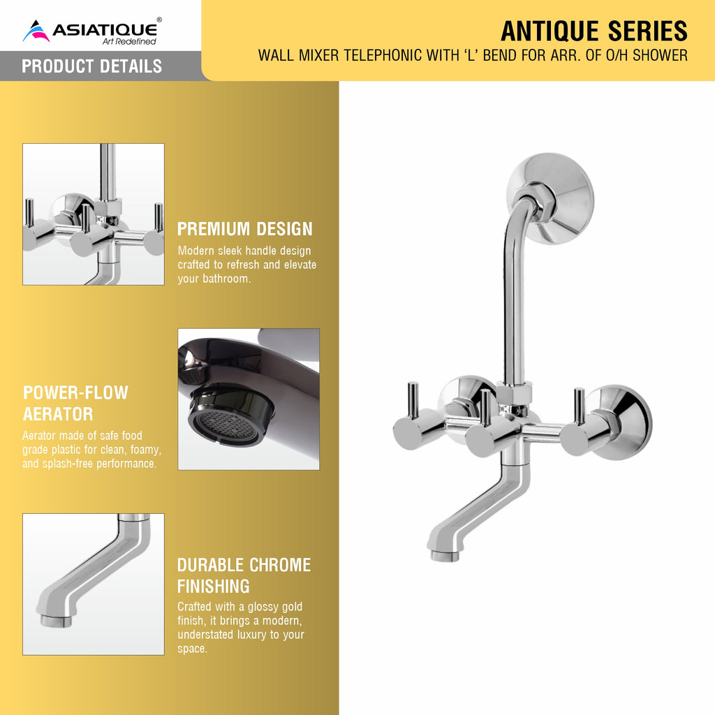 Asiatique Wall Mixer Telephonic With 'L' Bend for ARR. O/H shower (A-017), Antique Series Premium Faucets & Sink Mixers