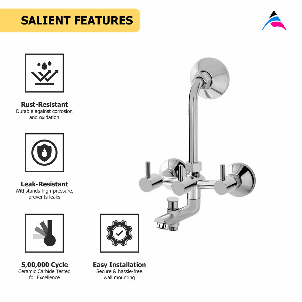 Asiatique 3 in 1 Wall Mixer With Pro. fro Tele. Shower & O/H shower (A-018), Antique Series Premium Faucets & Sink Mixers