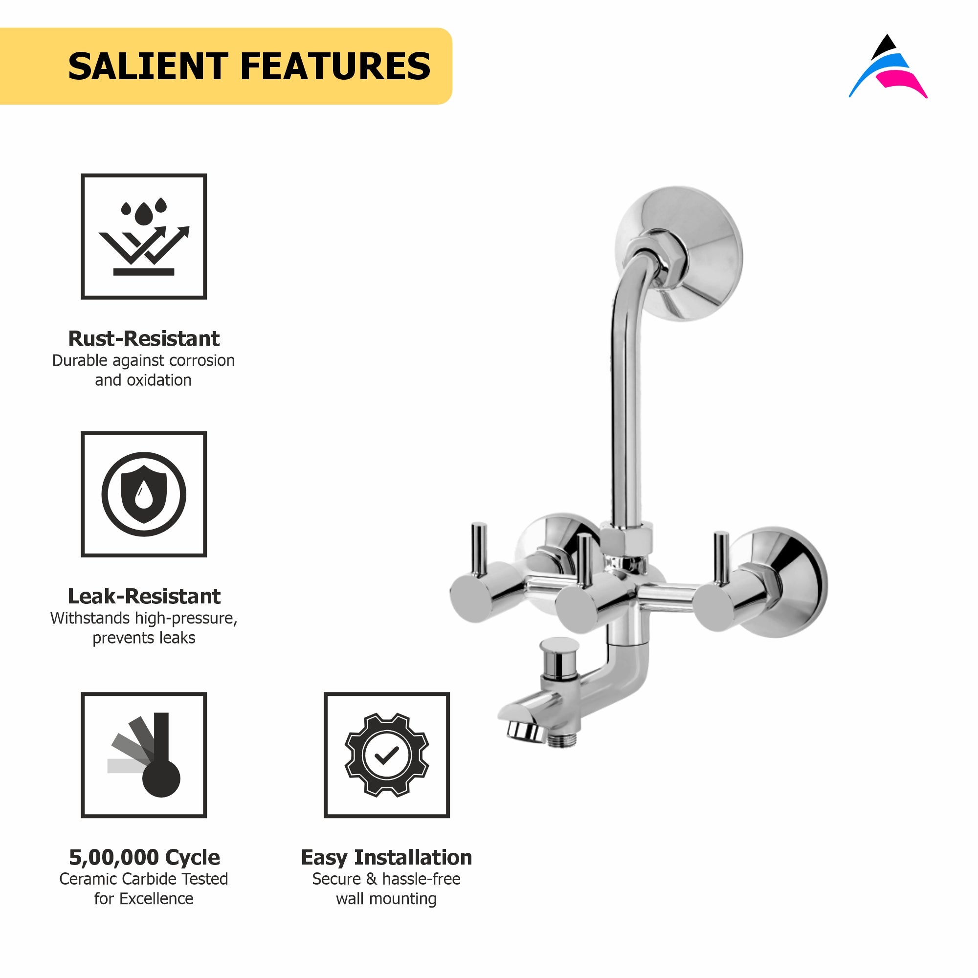 Asiatique 3 in 1 Wall Mixer With Pro. fro Tele. Shower & O/H shower (A-018), Antique Series Premium Faucets & Sink Mixers