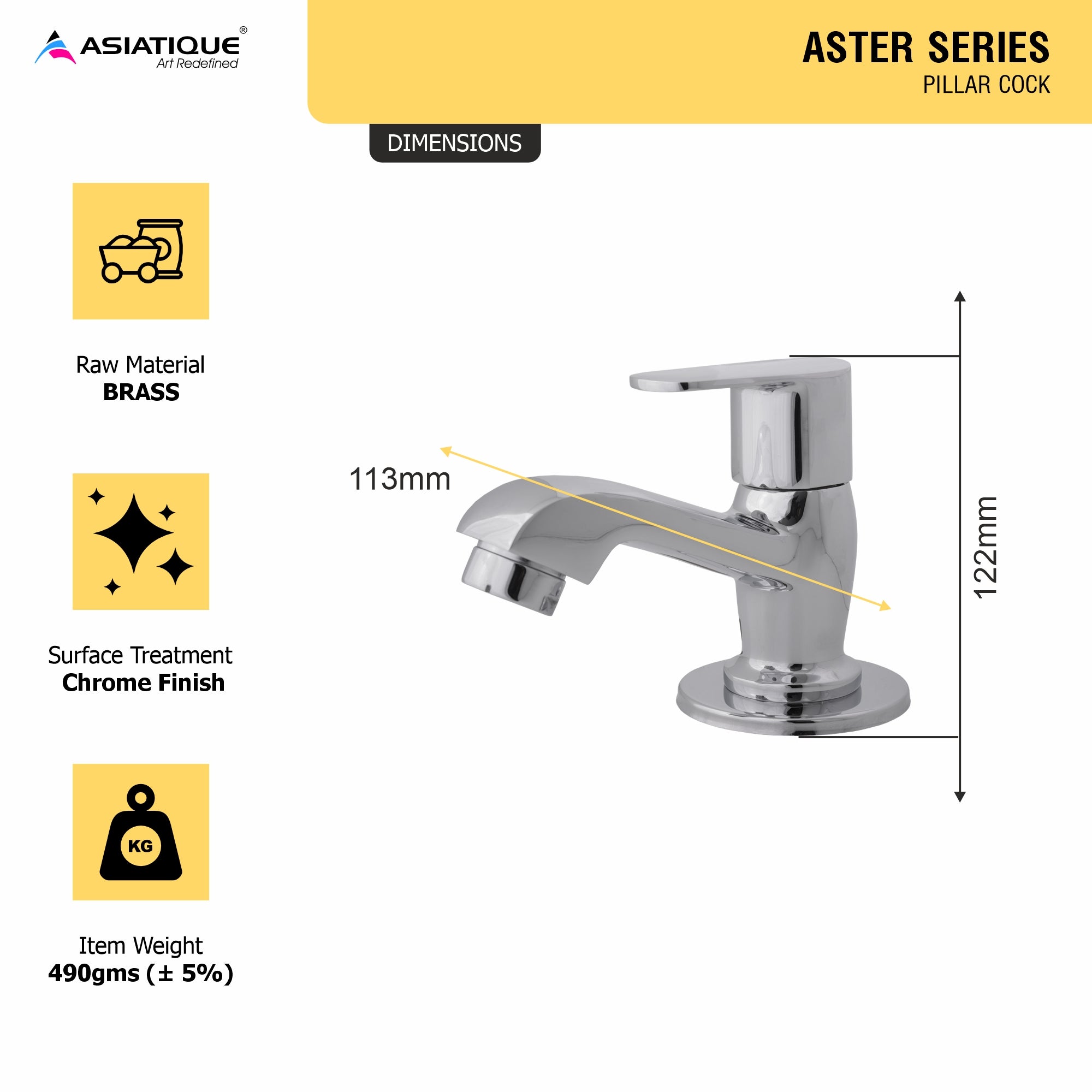 Asiatique Pillar Cock (AS-000), Aster Series Bathroom & Kitchen Faucets | Premium Modern Tap Collection